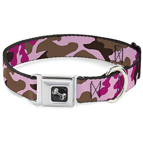 Buckle-Down Collar de Perro con Hebilla para cinturón de Seguridad, diseño de Camuflaje Rosa, 2,54 cm de Ancho, para Cuello de 38 a 66 cm, Grande