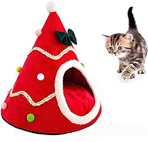 Caja De Anidación De Gato Plegable Cama De Gato árbol De Navidad Casa De La Tienda De Campaña Hombre De Navidad Forma Dalhouse Sponge Tridimensional Cat Nest Otoño E Invierno S(Size:S,Color:Rojo)