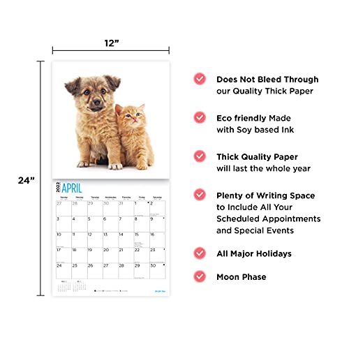 Calendario de pared para gatitos y cachorros 2022 por Bright Day, 12 x 12 pulgadas, lindo perro cachorro gato