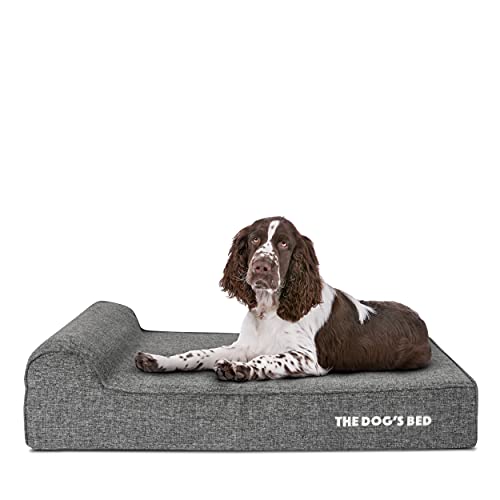 Cama ortopédica para perro The Dog's Bed grande gris con ribete de lino gris 101 x 64 x 15 cm, cama de espuma viscoelástica impermeable para perro