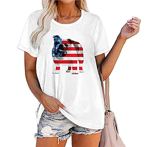 Camiseta con Cuello Redondo de la Bandera Americana para Mujer, Camiseta patriótica Independiente con Estampado de Animales Camiseta de Manga Corta Estampada
