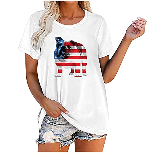 Camiseta con Cuello Redondo de la Bandera Americana para Mujer, Camiseta patriótica Independiente con Estampado de Animales Camiseta de Manga Corta Estampada