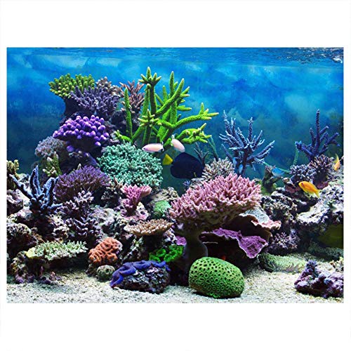 Cartel de Fondo de pecera de Acuario Adhesivo de PVC, Papel Tapiz de Paisaje, Pegatina de Pintura, decoración de Coral submarina(91 * 41cm)