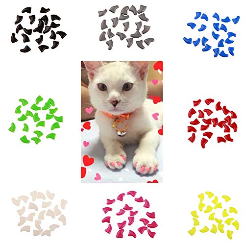 Catkoo Accesorios para Gatos, 20 Piezas de plástico Suave Colorido Gato uñas Caps Paw Claw Protector con Pegamento – Negro L