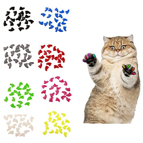 Catkoo Accesorios para Gatos, 20 Piezas de plástico Suave Colorido Gato uñas Caps Paw Claw Protector con Pegamento – Negro L