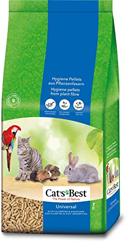 Cat's Best Arena para Gatos Universal 40L (22 kg). Arena para Pájaros, Conejos Biodegradable Sin Polvo. Lecho para Gatos Ecológico de Fibra Vegetal.