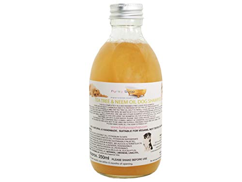 Champú líquido para perros de árbol de té y aceite de neem, botella de vidrio de 250 ml