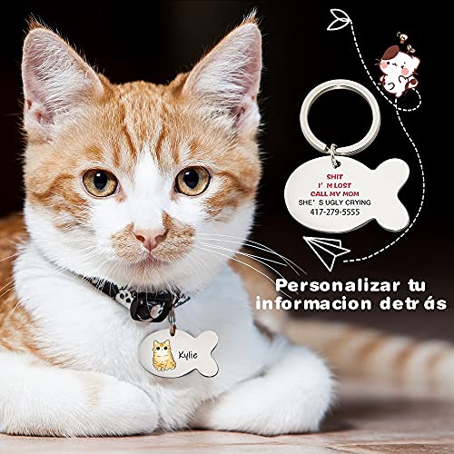 Chapa Identificativa Grabada Placas para Gatos con Nombre Telefono Personalizado Etiquetas de Identificación de Acero Inoxidable para Gato