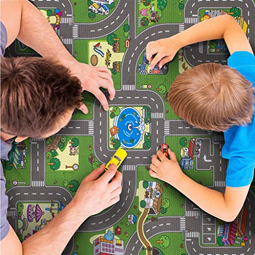 CHILD FENCE Alfombra Puzzle De Goma EVA para Niños Alfombra Infantil para Jugar Niños Diseño Ciudad Verde Diseño De Circuito De Tráfico 9 Piezas Intercambiables(30X30cm)