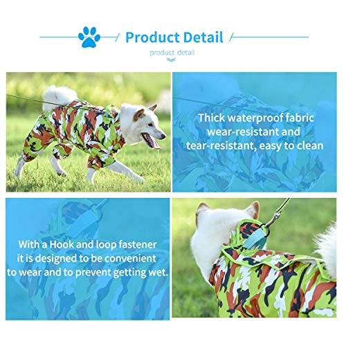 Chubasquero impermeable para perros con capucha transpirable y ligero Poncho de lluvia para perros pequeños, medianos y grandes (12, camuflaje verde)