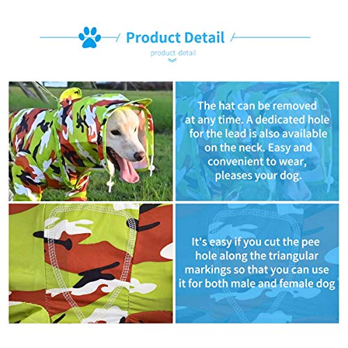 Chubasquero impermeable para perros con capucha transpirable y ligero Poncho de lluvia para perros pequeños, medianos y grandes (12, camuflaje verde)