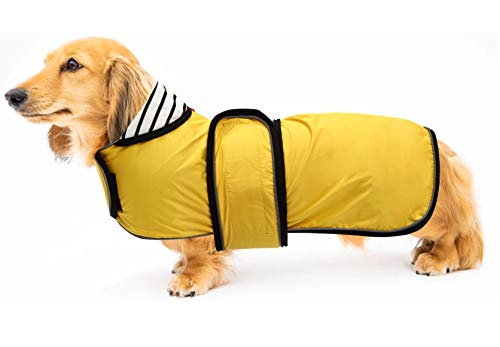 Chubasquero para perro Morezi, cortaviento e impermeable, con tiras reflectantes y cinturón ajustable, apto para perros salchicha-amarillo-L