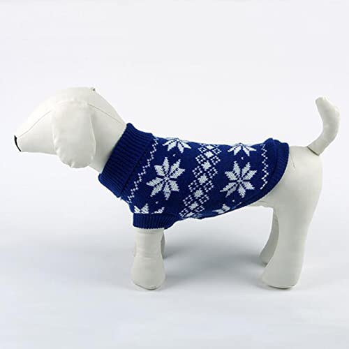 CJFael Sudadera de perro cuello redondo de Navidad perro jersey de copo de nieve patrón de fibra acrílica ropa cálida ropa para mascotas para el hogar azul S
