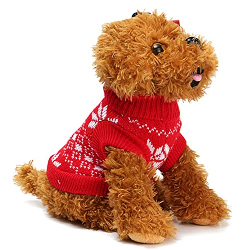 CJFael Sudadera de perro cuello redondo de Navidad perro jersey de copo de nieve patrón de fibra acrílica ropa cálida ropa para mascotas para el hogar rojo M