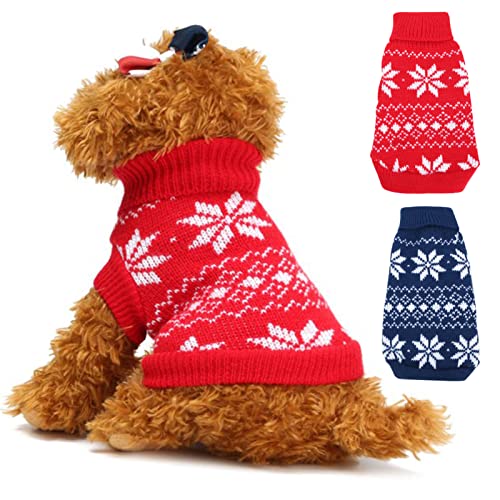 CJFael Sudadera de perro cuello redondo de Navidad perro jersey de copo de nieve patrón de fibra acrílica ropa cálida ropa para mascotas para el hogar rojo M