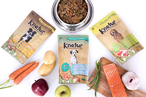 Cocido Natural casero para Perros, húmedo con Carne Fresca y Verduras Frescas - 90% Carne Knatur (5x600gr) (Salmón)
