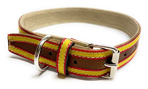 Collar De Cuero para Perros | Collar Perro | Collar Piel | Collar Bandera España (Contorno Cuello 35 A 45 CMS., MARRÓN)