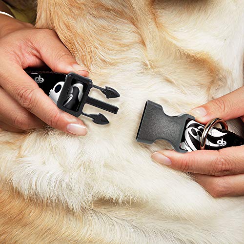 Collar de plástico para Perro con Clip de Pesadilla Antes de Navidad, Cero Expresiones Negro y Blanco de 15 a 26 Pulgadas de Ancho