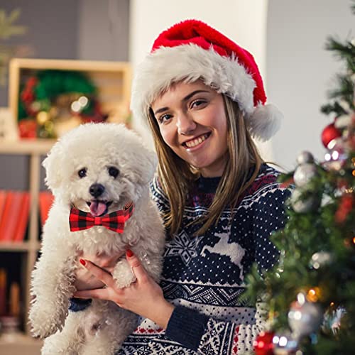 Collar Perro con Pajarita de Cuadros, Collares de Pajarita de Tela Escocesa duraderos y cómodos para Perro (M, Negro Rojo)