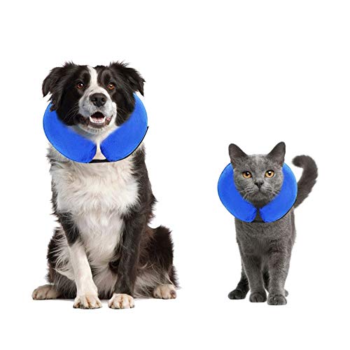 Collar protector inflable para perros pequeños y gatos que se recuperan de una cirugía, evita que los perros muerdan y rasquen, material suave, hebilla ajustable, azul （L）