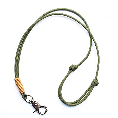 Correa para el cuello con mosquetón pequeño para silbato o llaves, color verde oliva, varios diseños, hecha a mano (apto para silbato de perro Acme)