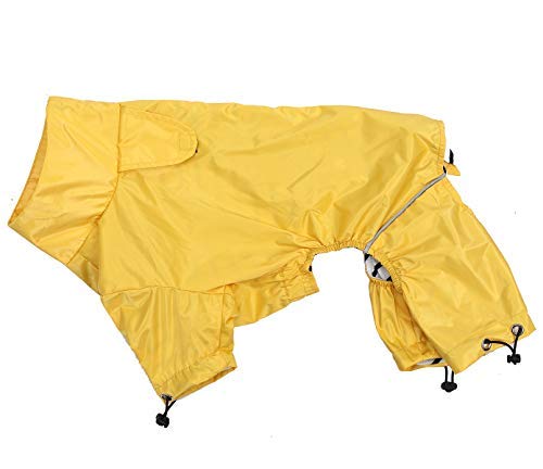 Ctomche Impermeable para perros, impermeable para perros, ligera chaqueta plegable con rayas reflectantes para seguridad de alta visibilidad, medianos y grandes, amarillo-XXL