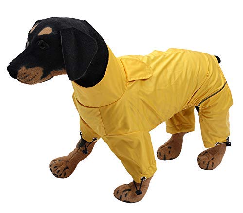 Ctomche Impermeable para perros, impermeable para perros, ligera chaqueta plegable con rayas reflectantes para seguridad de alta visibilidad, medianos y grandes, amarillo-XXL
