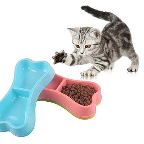 Cuenco de alimentación doble creativo con forma de hueso para mascotas, antideslizante, para perros, gatos, gatitos, alimentador de alimentos
