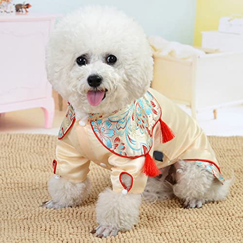 CUTULAMO Disfraz de Perro Tang, Disfraz de Tradición Estilo Chino, Ropa de Perro de Estilo Chino, Vestido de Satén Cheongsam para Perros para Gatos(L)