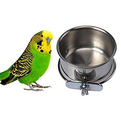 Da.Wa pájaro Comer Comer y Beber Hanging Cup Acero Inoxidable Coop Hanger Cup para Papagayo Jaula Budgie