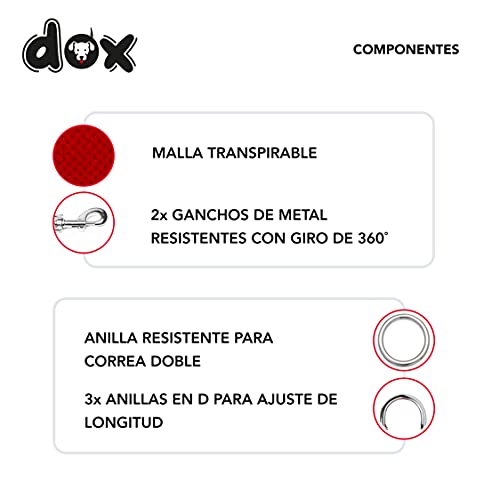 DDOXX Correa Perro Multiposición Air Mesh, Ajustable en 3 tamaños, 2m | Muchos Colores & Tamaños | para Perros Pequeño, Mediano y Grande | Correa Accesorios Doble 2 Gato Cachorro | Rojo, XS