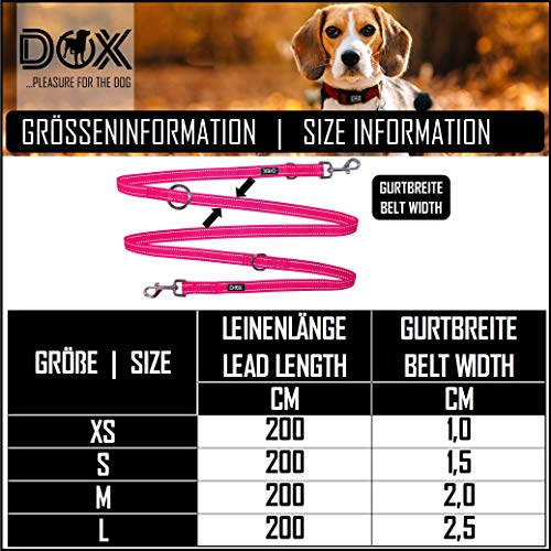 DDOXX Correa Perro Multiposición Nylon Reflectante, Ajustable en 3 tamaños, 2 m | Muchos Colores & Tamaños | para Perros Pequeño, Mediano y Grande | Correa Doble 2 Gato Cachorro | S, Rosado Rosa