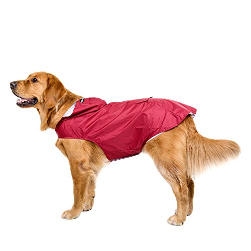 Decdeal Chubasquero para perros con orificio para correa de capucha y tiras reflectantes seguras para perros medianos grandes 6XL rosa rojo