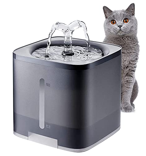 Delgeo Fuente para Gatos, Bebedero Gatos, Bebedero Automático Fuente de Agua Silencia para Mascotas Gatos Perros 2 Modos Ajustable 2L (Negro)