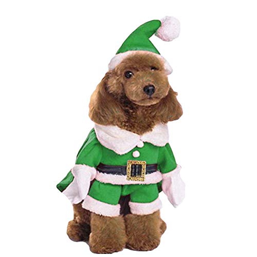 DELIFUR Disfraces de Navidad para Mascotas Traje de Perro con Gorra Traje de Papá Noel Sudaderas con Capucha para Perros Disfraces de Navidad para Gatos Traje de Fiesta Cálido en Invierno (Verde, XL)