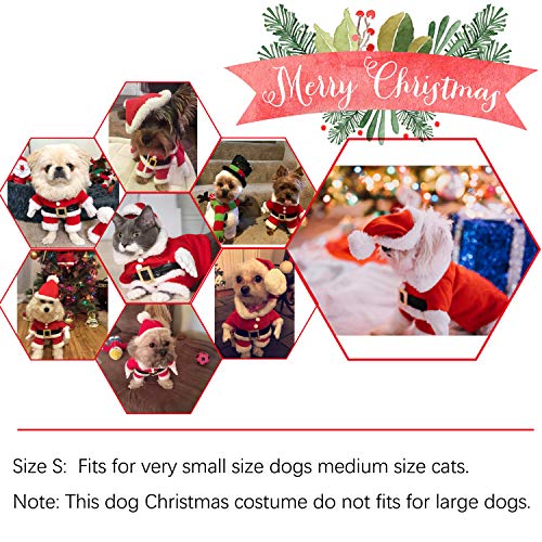 DELIFUR Disfraces de Navidad para Mascotas Traje de Perro con Gorra Traje de Papá Noel Sudaderas con Capucha para Perros Disfraces de Navidad para Gatos Traje de Fiesta Cálido en Invierno (Rojo, S)