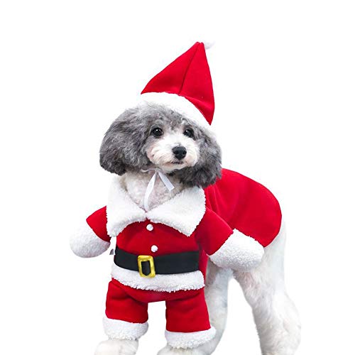 DELIFUR Disfraces de Navidad para Mascotas Traje de Perro con Gorra Traje de Papá Noel Sudaderas con Capucha para Perros Disfraces de Navidad para Gatos Traje de Fiesta Cálido en Invierno (Rojo, S)