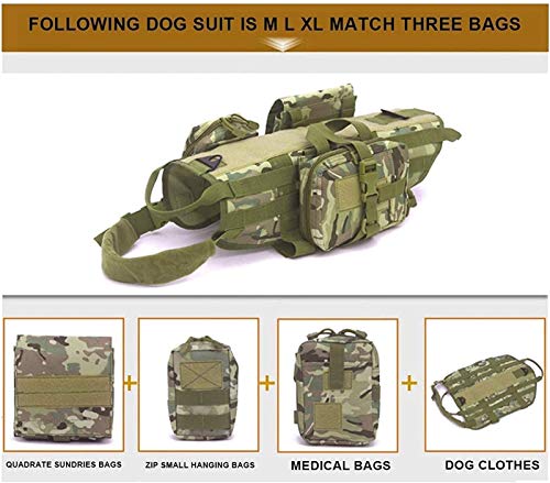 DHGTEP Arnés Militar Táctico para Perros K9, Chaleco de Servicio para Perros Militares, con Juego de Bolsas y Bolsillos para Cosas Pequeñas para Viajeros (Color : Beige, Size : XL)
