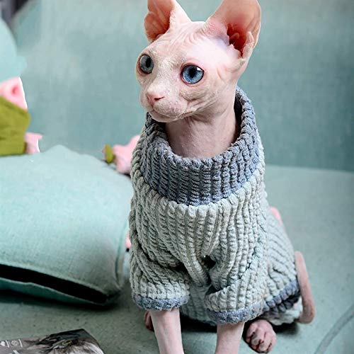 DHGTEP Ropa para Gatos Suéter Acolchado Gato Sin Pelo Conjunto de Suéteres de Invierno, Moda Abrigo Cuello Alto para Gatos Pijamas para Gatos y Perros Pequeños (Color : Blue, Size : X-Large)