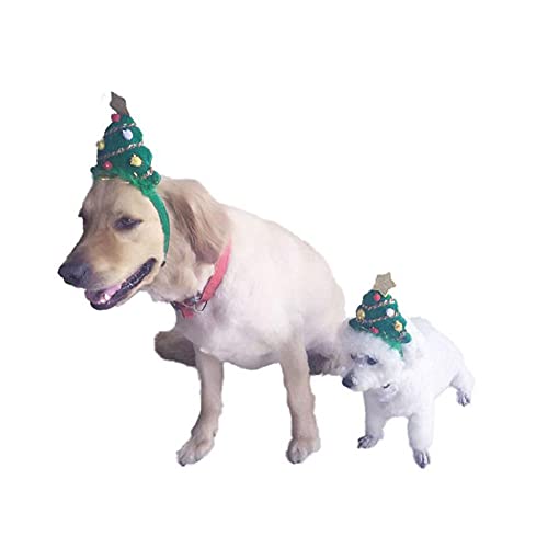 Diadema de Navidad para Mascotas, Tocado de árbol de Navidad para Mascotas, Tocado de Gorro de Papá Noel Verde Ajustable para Perros, Accesorios Lindos para la Cabeza para Perros, L