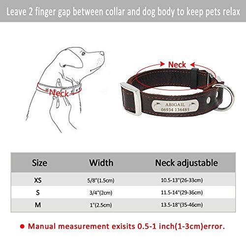 Didog Collar de perro de cuero genuino suave liso con etiqueta de identificación de placa de identificación, collares de cuero personalizados para perros pequeños y medianos
