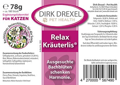 Dirk Drexel Relax Herbal Herbal para Gatos 78g | Ansiedad y estrés con Flores de Bach | Paz Mental | para la armonización