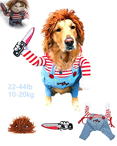 Disfraz de perro de Halloween con muñeca de miedo juego de 3 piezas de disfraces divertidos para mascotas para cachorros, perros medianos y grandes, Cosplay fiesta de Halloween Accesorios de vestir