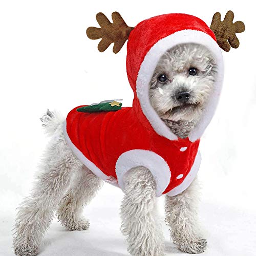 DriSubt - Ropa con motivo Navideños para perros - Ideal para otoño/invierno - Para perros y gatos - Sudadera con capucha para mascotas de talla pequeña - Talla XS