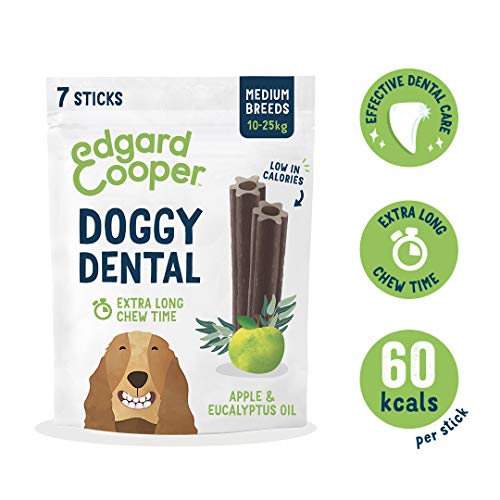 Edgard & Cooper Premios Higiene Dental Perros Medios 56 Barras Eucalipto/Manzana, Cuidado Dental Diario bajo en calorías, Masticación Prolongada, Aliento Fresco