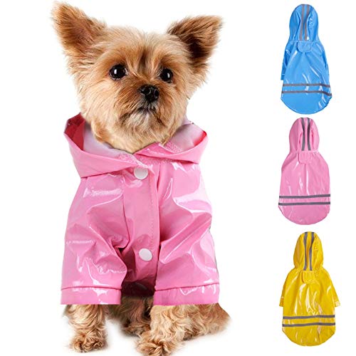 Eogrokerr Chubasquero para perros de mascotas, chaqueta ligera para lluvia, chaqueta impermeable a la moda con tiras reflectantes seguras para mascotas pequeñas y medianas (XL, rosa)