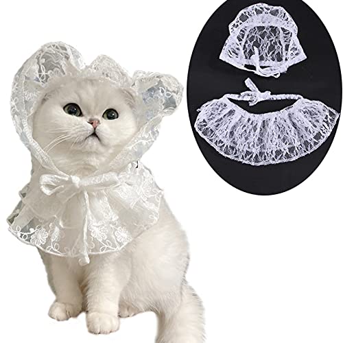 Esenlong Pañuelo de encaje para gatitos con cuello de gato, bufanda de encaje transpirable para gatitos perros pequeños