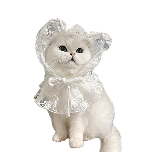 Esenlong Pañuelo de encaje para gatitos con cuello de gato, bufanda de encaje transpirable para gatitos perros pequeños
