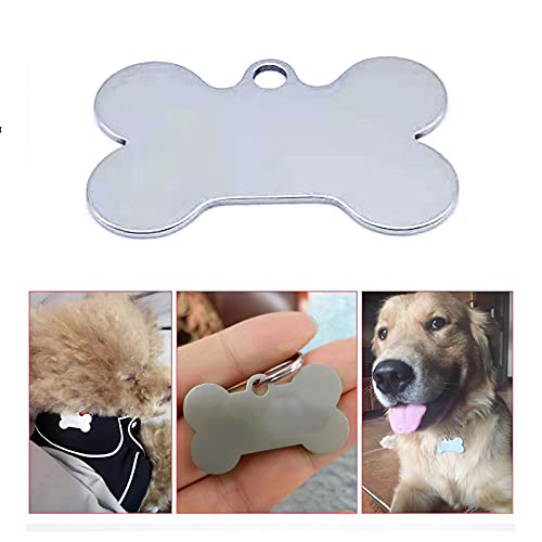 Etiquetas de hueso en blanco con forma de hueso de Jabroyee, etiquetas de acero inoxidable para colgar en el cuello de cachorro, etiquetas en blanco de plata para perros pequeños y medianos