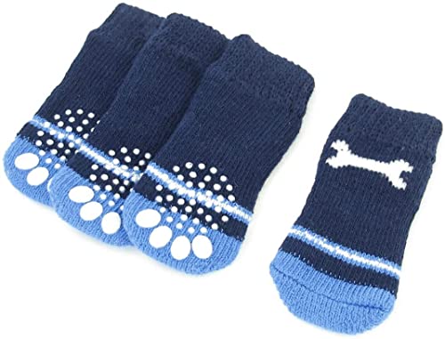 EuisdanAA 2 pares de calcetines suaves antideslizantes azules de dos tonos con patrón de hueso M para perros domésticos(EuisdanAA 2 Pairs Bone Pattern Two Tone Blue Nonskid Soft Socks M for Pet Dogs